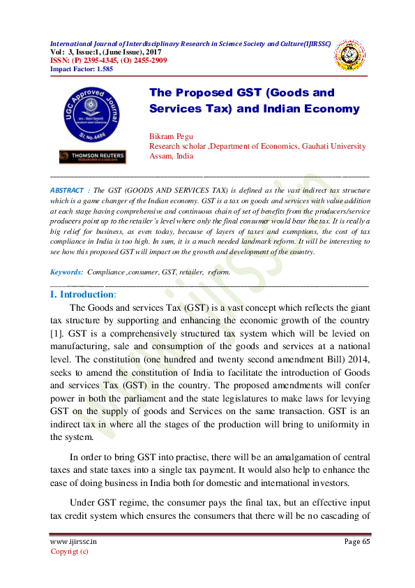 (PDF) The Proposed GST (Goods and Services Tax) and Indian Economy