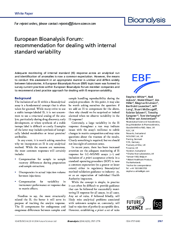 (PDF) European Bioanalysis Forum: recommendation for dealing with ...