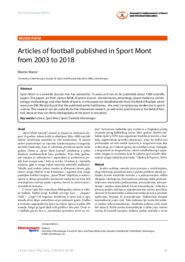 (PDF) Articles of football published in Sport Mont from 2003 to 2018