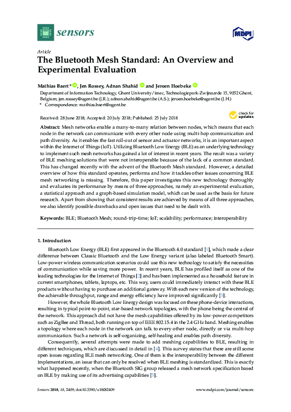 (PDF) The Bluetooth Mesh Standard: An Overview and Experimental Evaluation