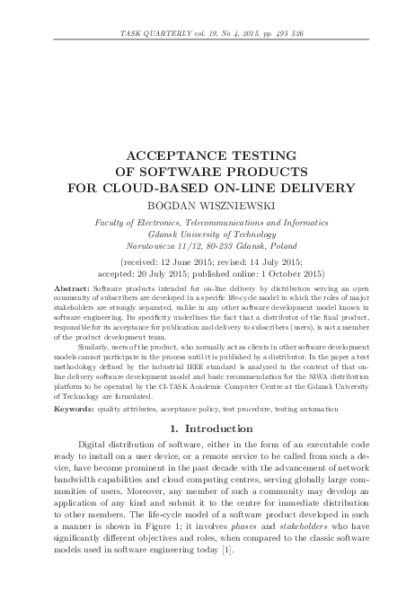 (PDF) Acceptance Testing of Software Products for Cloud-Based On-Line ...