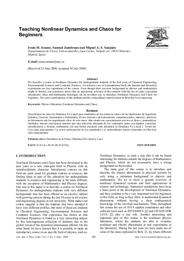 (PDF) Teaching Nonlinear Dynamics and Chaos for Beginners