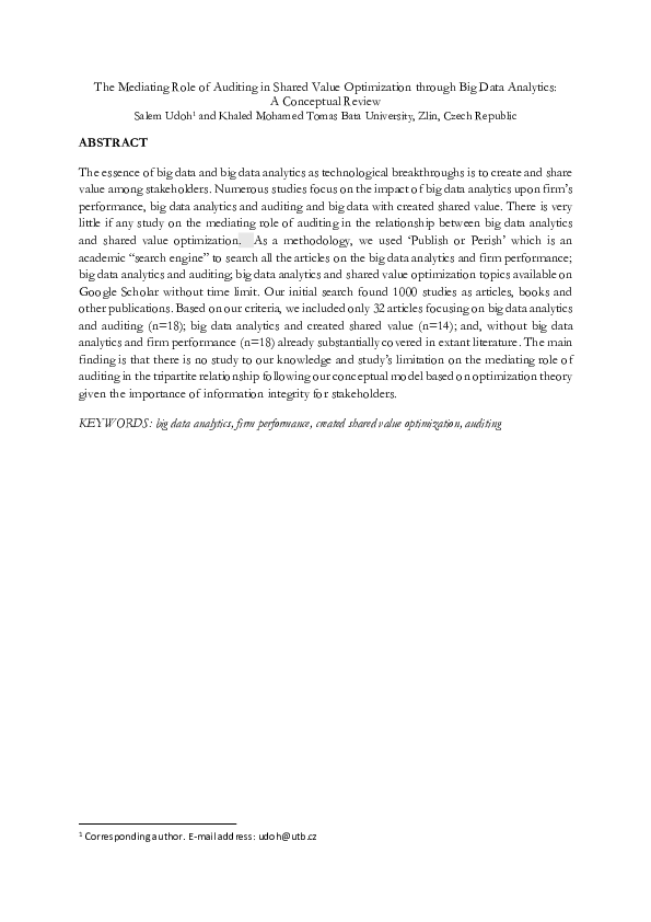 (PDF) The Mediating Role of Auditing in Shared Value Optimization ...