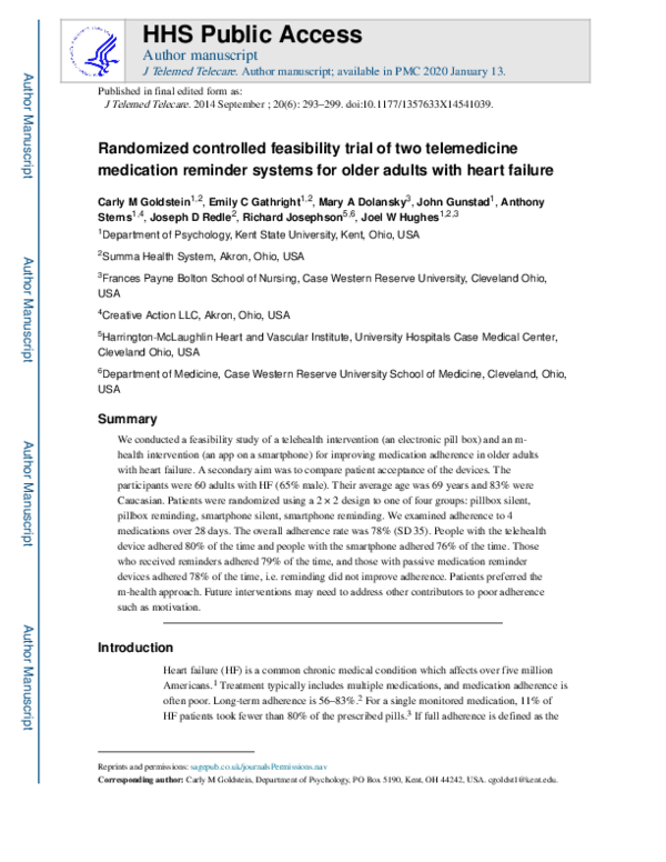 (PDF) Randomized controlled feasibility trial of two telemedicine ...