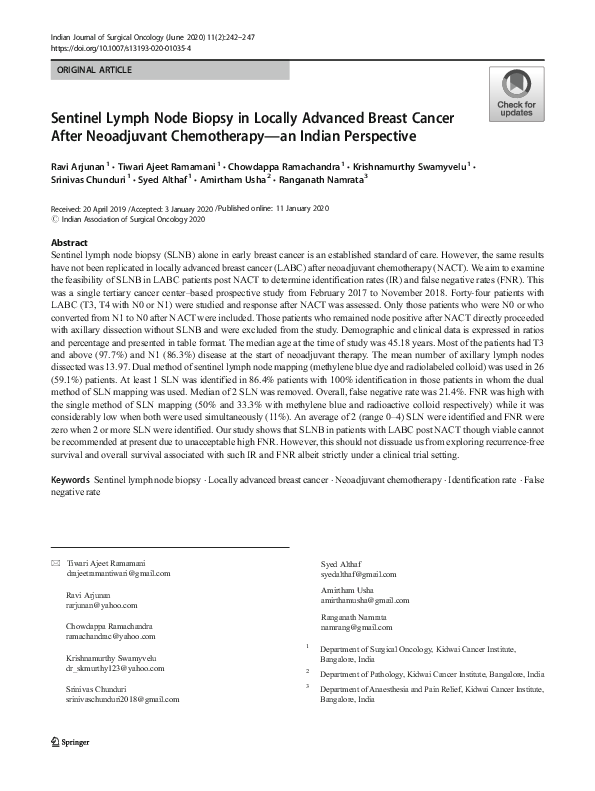 (PDF) Sentinel Lymph Node Biopsy in Locally Advanced Breast Cancer ...