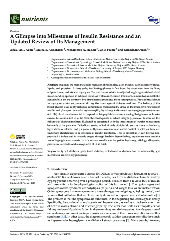 (PDF) A Glimpse into Milestones of Insulin Resistance and an Updated ...