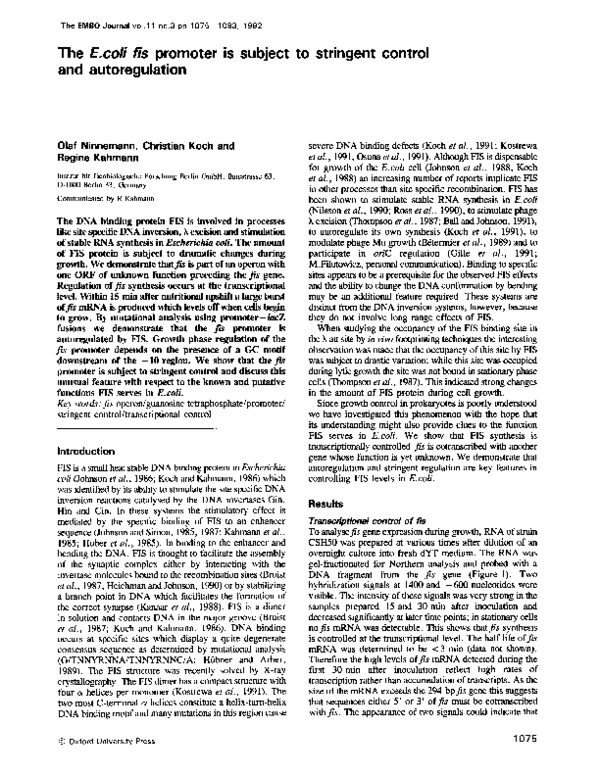 (PDF) The E.coli fis promoter is subject to stringent control and ...