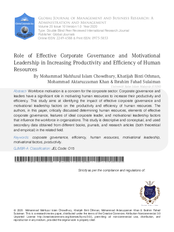 (PDF) Role of Effective Corporate Governance and Motivational ...