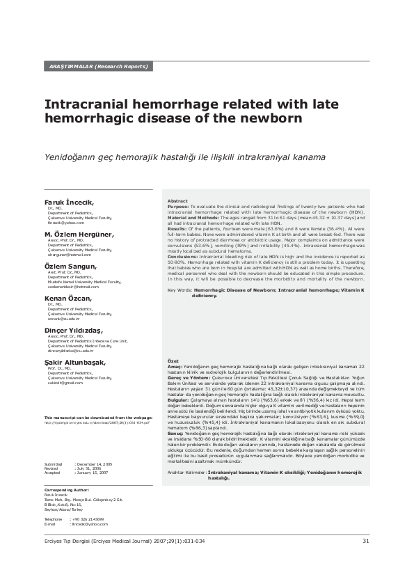 (PDF) Intracranial Hemorrhage in Late HDN Newborns