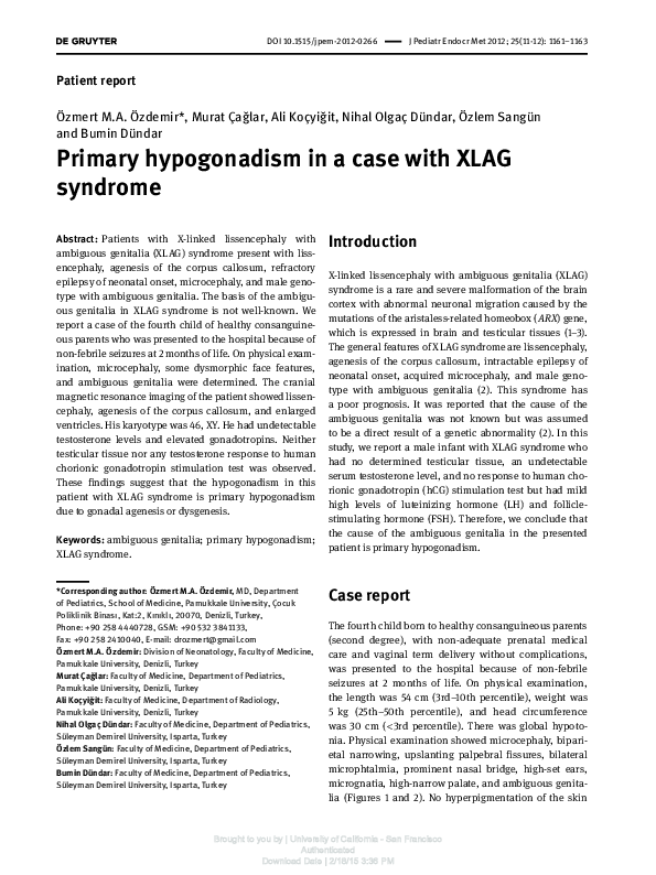 (PDF) Primary hypogonadism in a case with XLAG syndrome