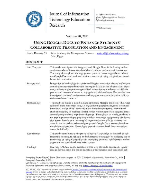 (PDF) Using Google Docs to Enhance Students’ Collaborative Translation ...