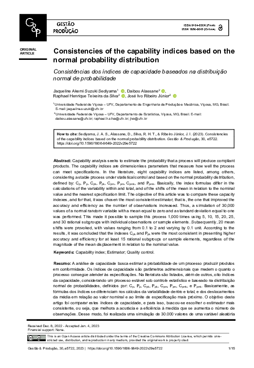 (PDF) Consistencies of the capability indices based on the normal ...