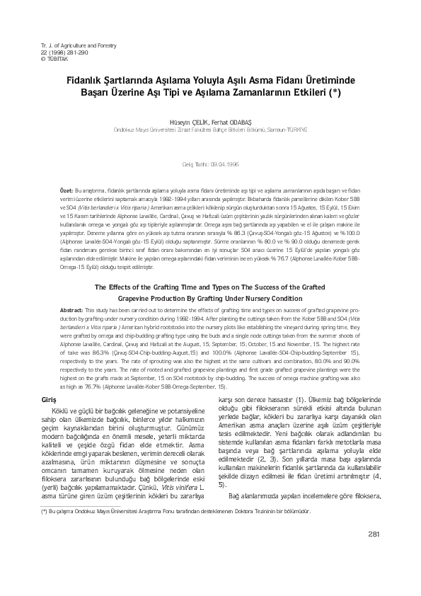 (PDF) The Effects of the Grafting Time and Types on The Success of the ...