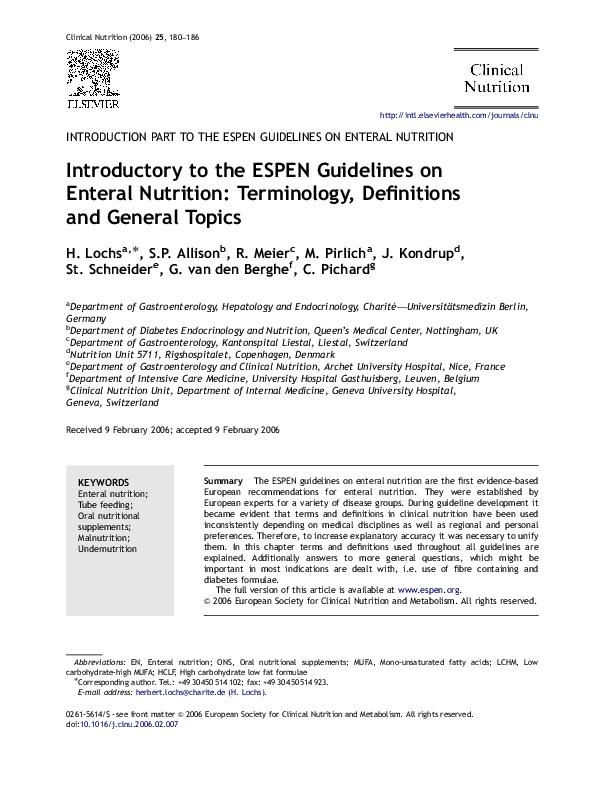 PDF) Introductory to the ESPEN Guidelines on Enteral Nutrition 