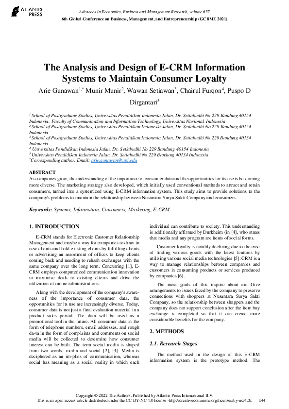 (PDF) The Analysis and Design of E-CRM Information Systems to Maintain ...
