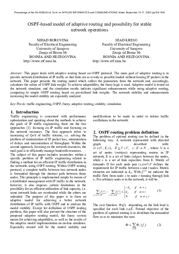 (PDF) OSPF-based model of adaptive routing and possibility for stable ...