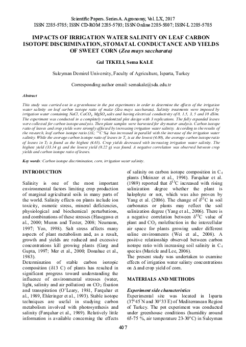 (PDF) IMPACTS OF IRRIGATION WATER SALINITY ON LEAF CARBON ISOTOPE ...