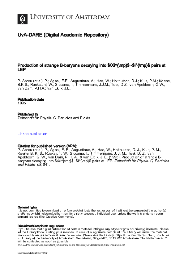 (PDF) Production of strange B-baryons decaying into Ξ∓−ℓ∓ pairs at LEP