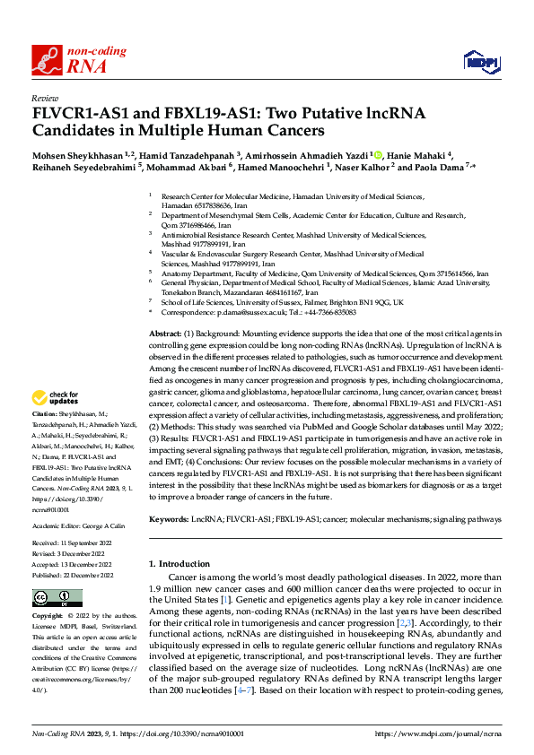 (PDF) FLVCR1-AS1 and FBXL19-AS1: Two Putative lncRNA Candidates in ...