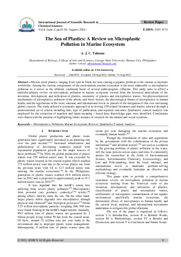 (PDF) The Sea of Plastics: A Review on Microplastic Pollution in Marine ...