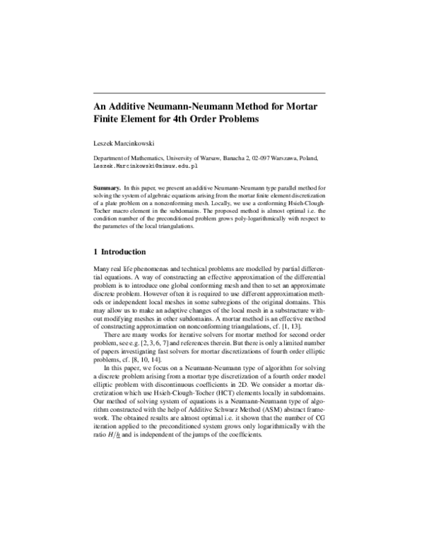 (PDF) An Additive Neumann-Neumann Method for Mortar Finite Element for ...