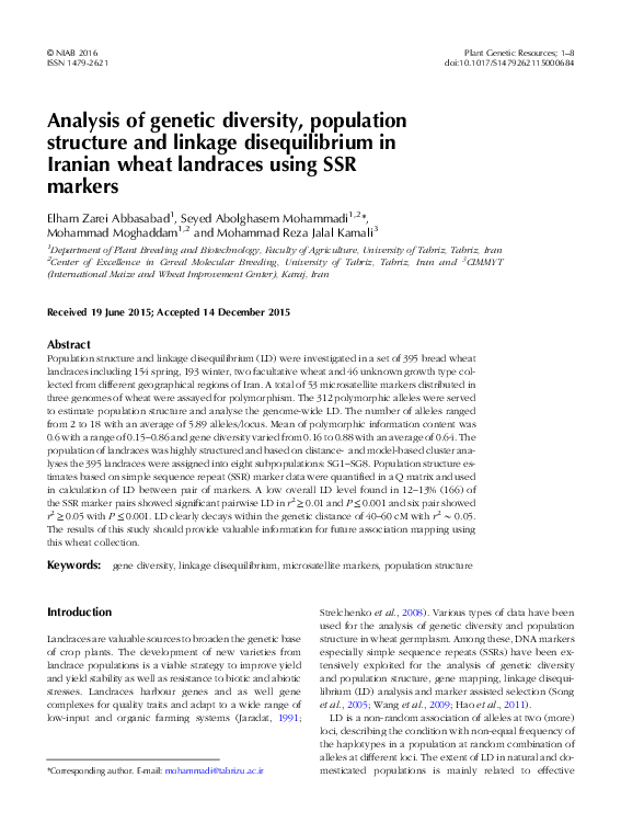 (PDF) Analysis of genetic diversity, population structure and linkage ...