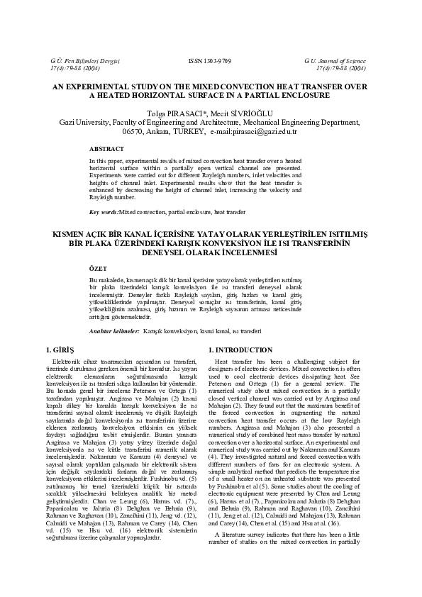 (PDF) An Experimental Study on the Mixed Convection Heat Transfer Over ...