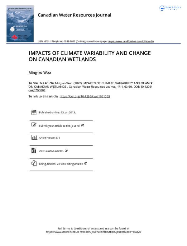 (PDF) Impacts of Climate Variability and Change on Canadian Wetlands