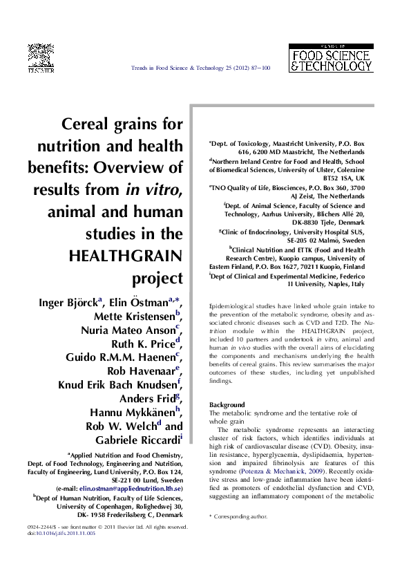 (PDF) Cereal grains for nutrition and health benefits: Overview of ...