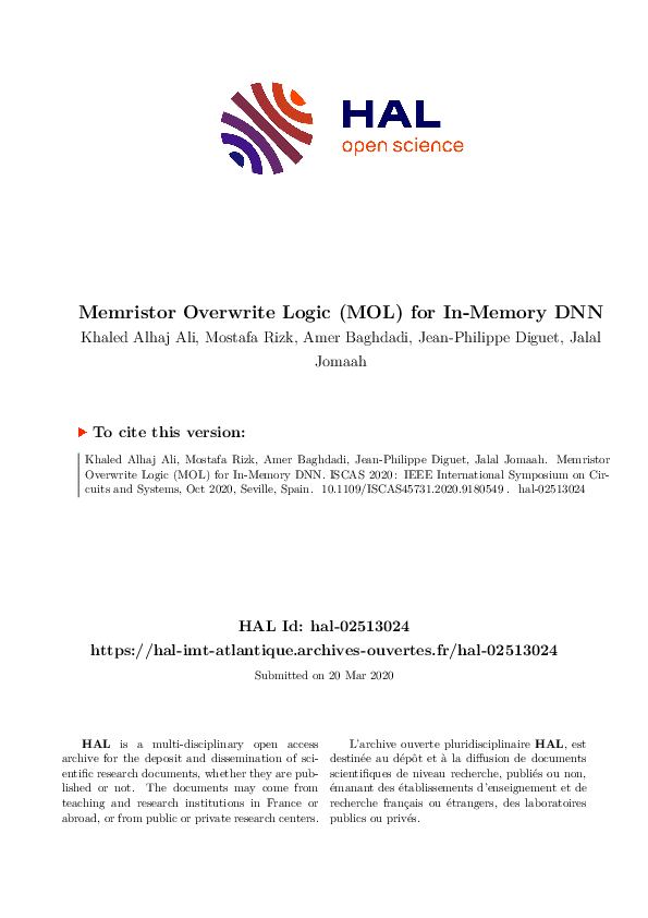 (PDF) Memristor Overwrite Logic (MOL) for Energy-Efficient In-Memory DNN