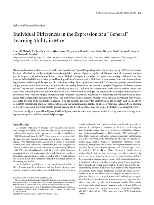 (PDF) Individual Differences in the Expression of a “General” Learning ...