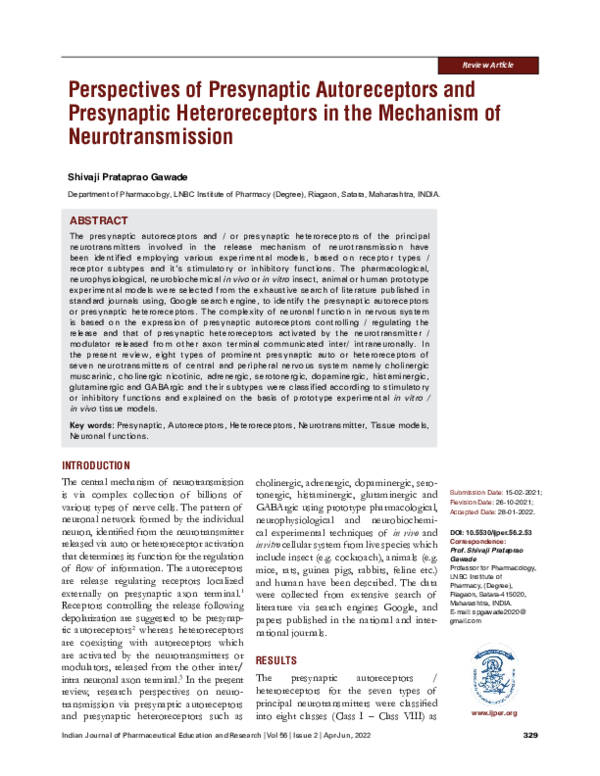 (PDF) Perspectives of Presynaptic Autoreceptors and Presynaptic ...