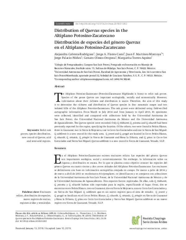 (PDF) Distribution of Quercus species in the Altiplano Potosino-Zacatecano