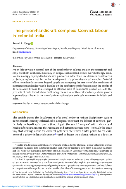 (PDF) The prison-handicraft complex: Convict labour in colonial India
