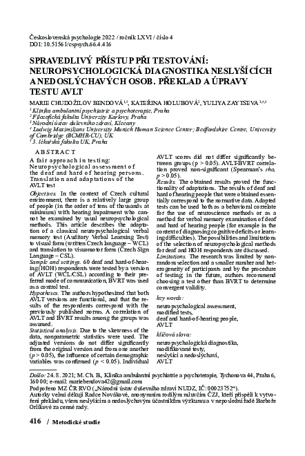 (PDF) Spravedlivý přístup při testování: neuropsychologická diagnostika ...