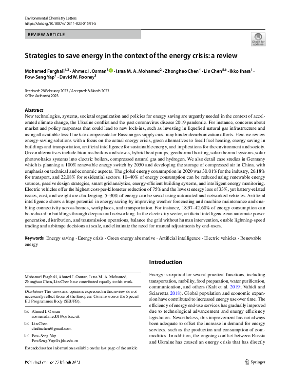 (PDF) Strategies to save energy in the context of the energy crisis: a ...