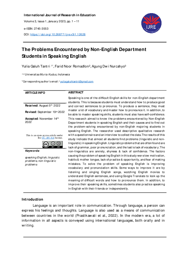 (PDF) The Problems Encountered by Non-English Department Students in ...