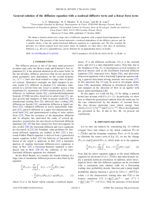 (PDF) General solution of the diffusion equation with a nonlocal ...