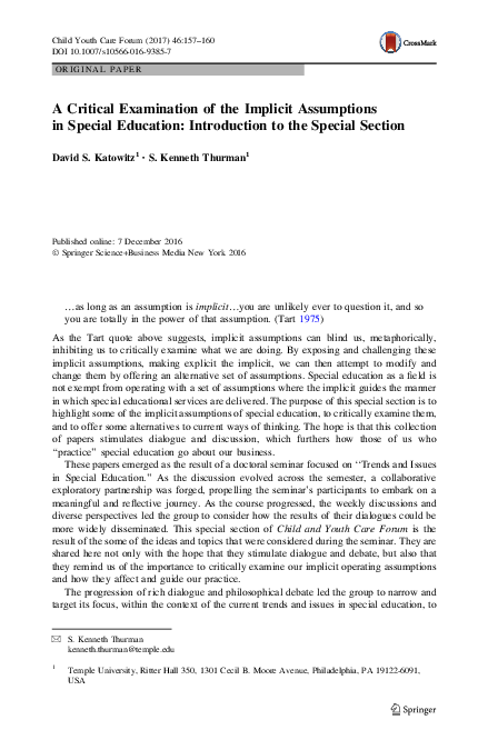 (PDF) A Critical Examination of the Implicit Assumptions in Special ...