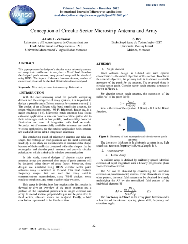 (PDF) Conception of Circular Sector Microstrip Antenna and Array