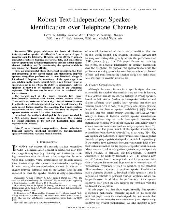 (PDF) Robust text-independent speaker identification over telephone ...
