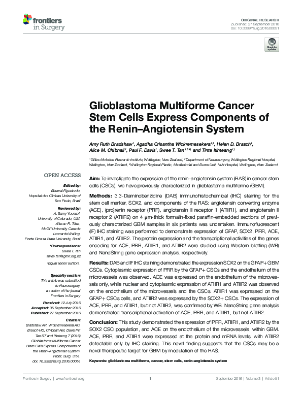 (PDF) Glioblastoma Multiforme Cancer Stem Cells Express Components of ...