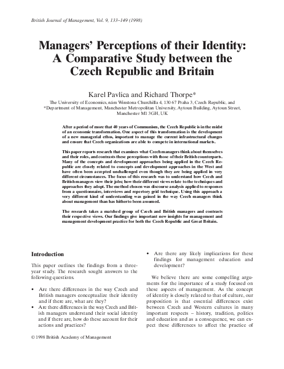(PDF) Managers' Perceptions of their Identity: A Comparative Study ...