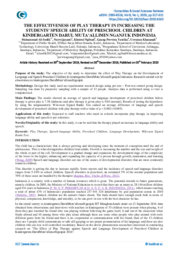 (PDF) The Effectiveness of Play Therapy in Increasing the Students ...