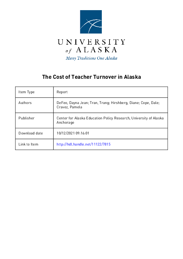 (PDF) The Cost of Teacher Turnover in Alaska