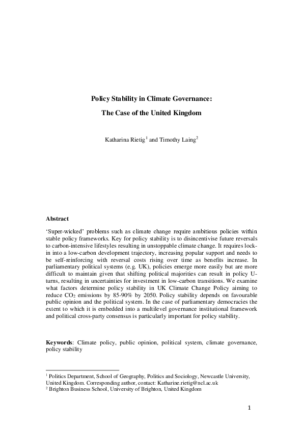 (PDF) Policy Stability in Climate Governance: The case of the United ...