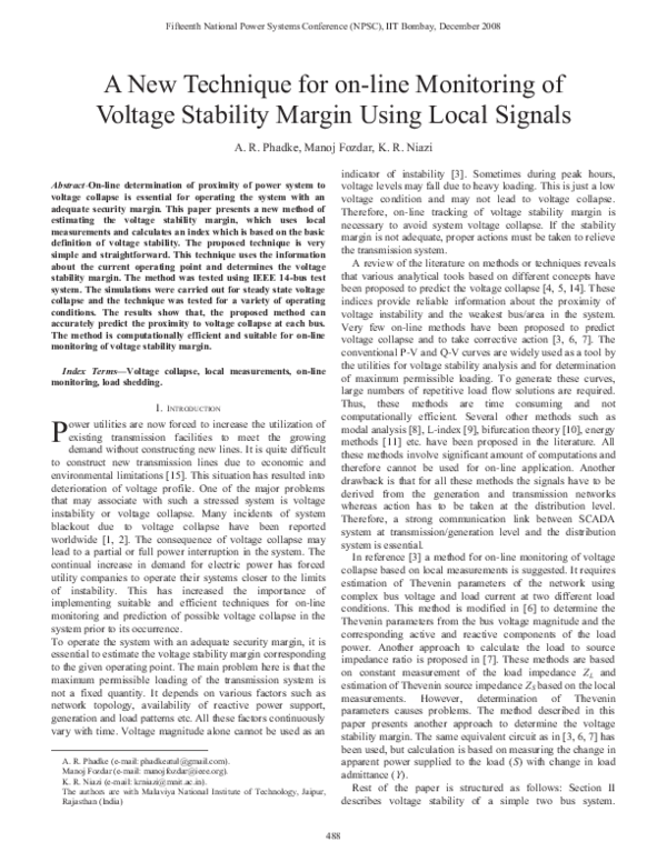 (PDF) P A New Technique for on-line Monitoring of Voltage Stability ...