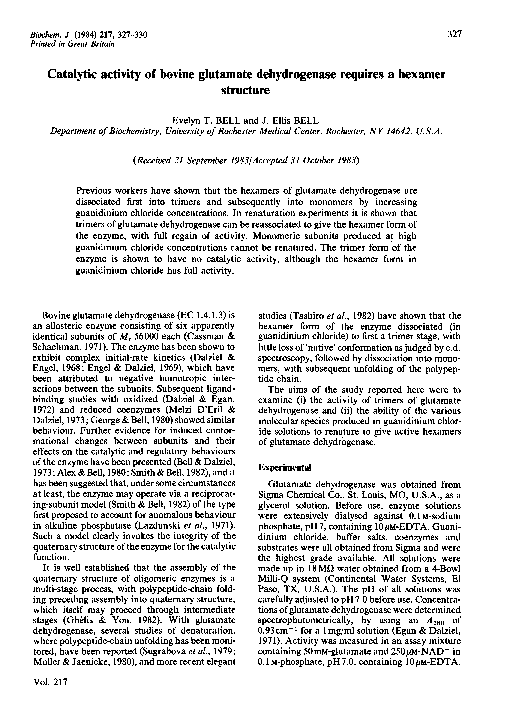 (PDF) Catalytic activity of bovine glutamate dehydrogenase requires a ...