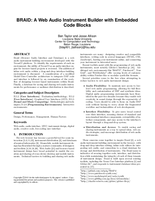 (PDF) BRAID : A Web Audio Instrument Builder with Embedded Code Blocks