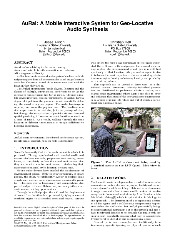 (PDF) Aural: A Mobile Interactive System For Geo-Locative Audio Synthesis
